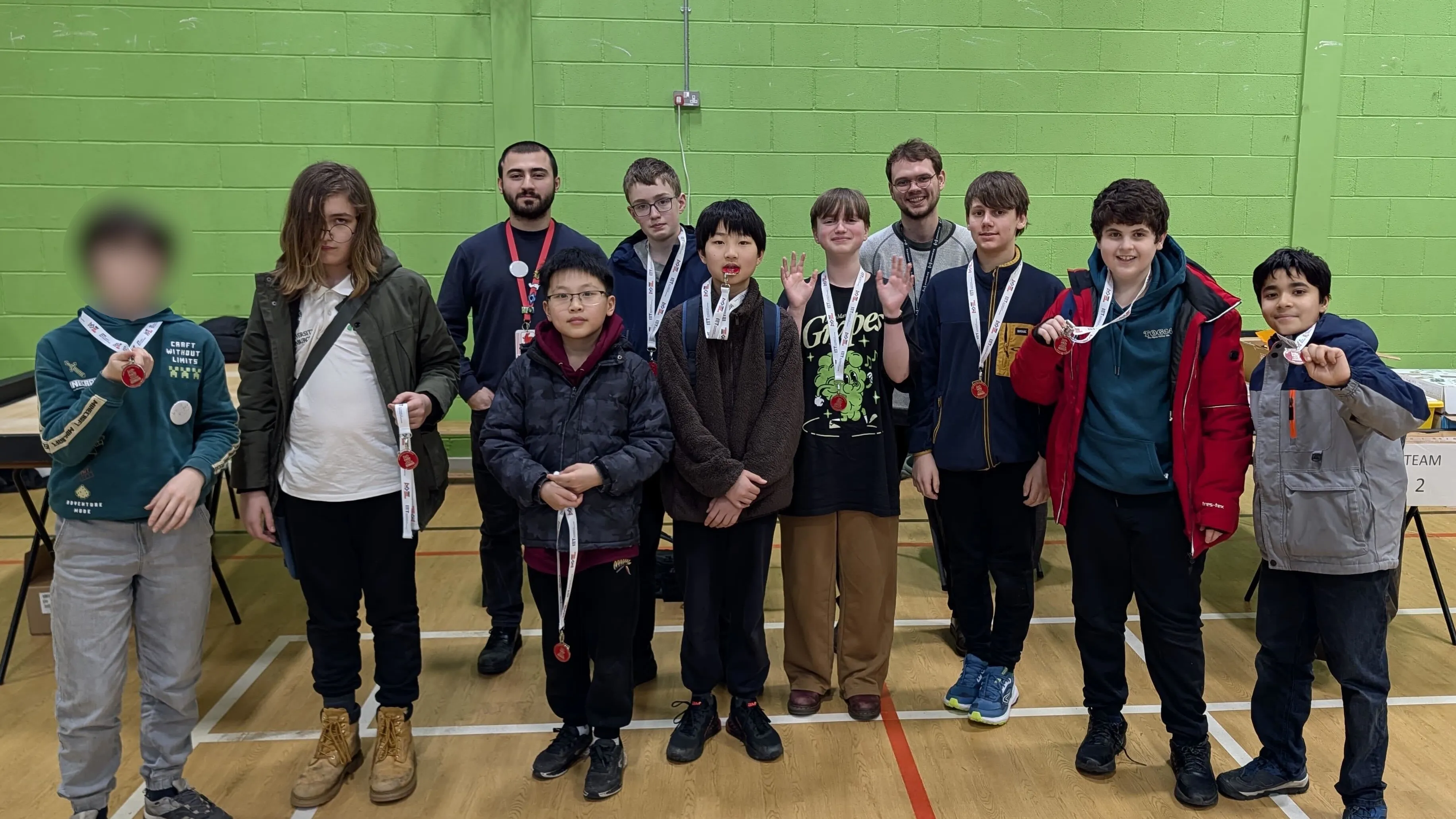 All Prewired participants and two mentors lined up showing off medals