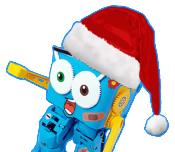 A Marty robot wearing a Santa hat