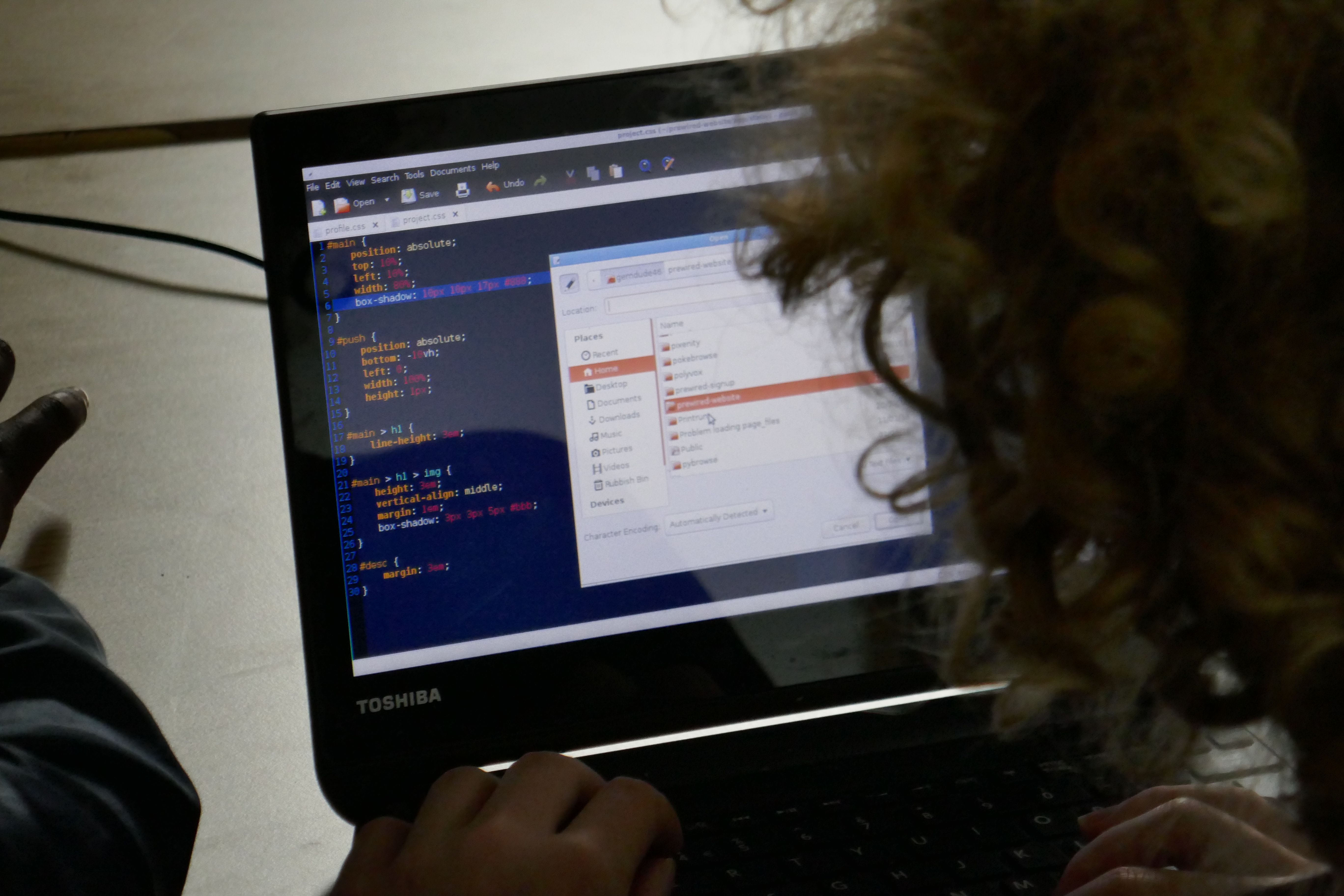 An attendee uploading a file of CSS code to the internet