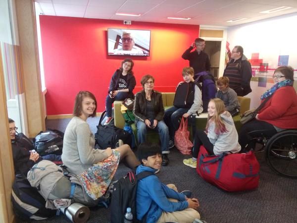 A group of Prewired attendees and mentors en route to the Festival of Code